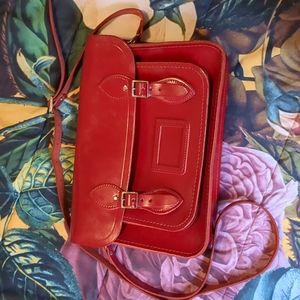 Cherry red 13 in Cambridge Satchel with magnetic closure